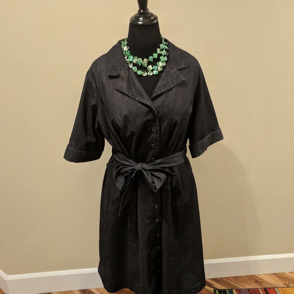 Chambray shirt dress with fabric belt tie